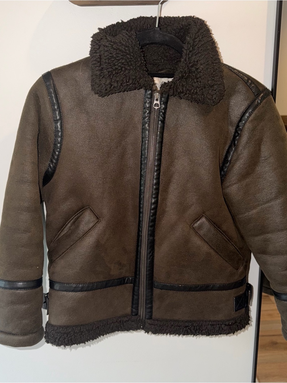 Zara Boys Collection Faux Brown Leather Sherpa Moto Jacket 10 Years